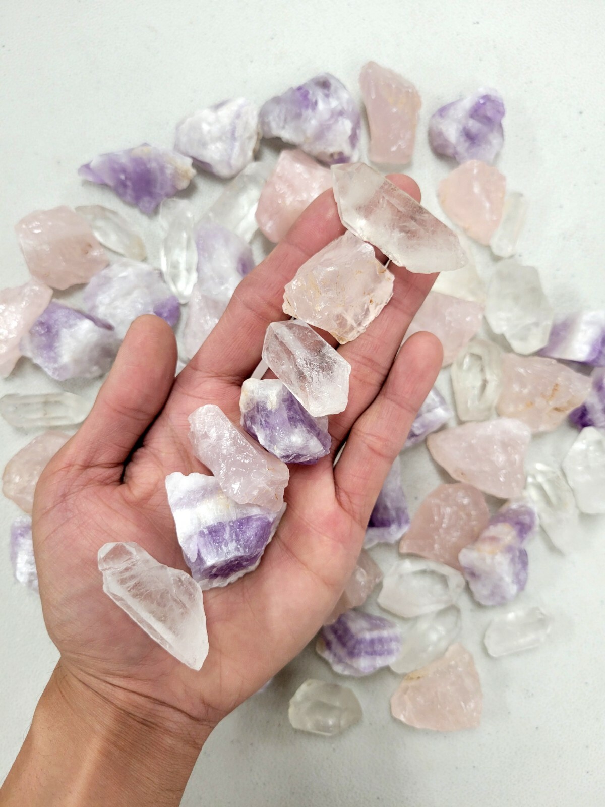 Rough Quartz Crystals Mix, Amethyst, Rose Quartz, Quartz Points Natural Gems