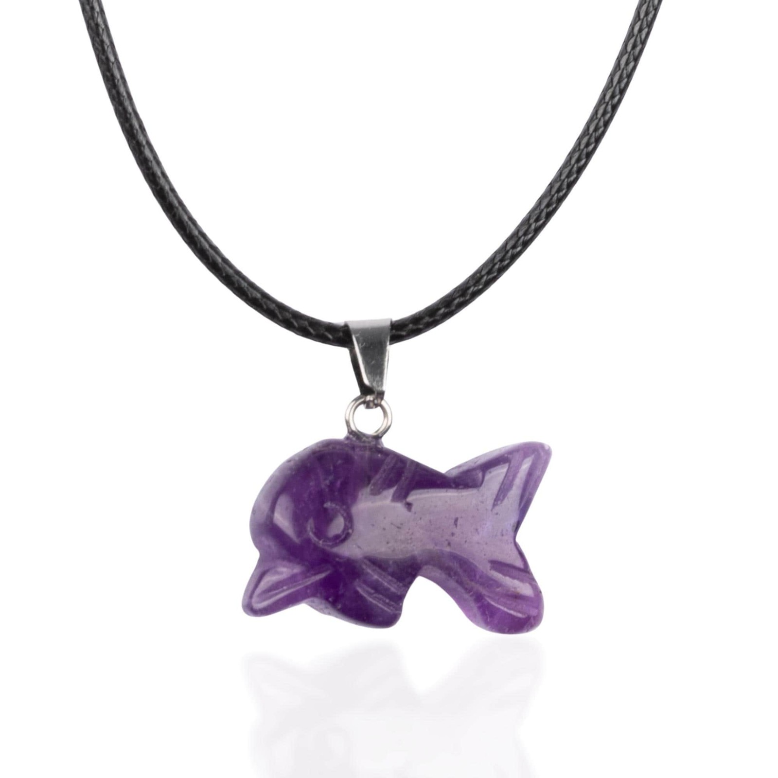 Dolphin Crystal Pendant Necklace 18″ Cord Natural Stone Jewelry Gift