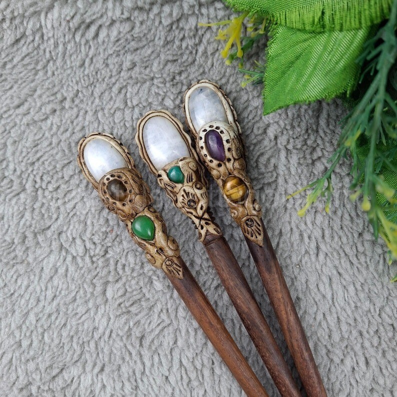 Rainbow Moonstone Cabochon hair Stick, Polymer Clay Hair Sticks, Birthday Gift