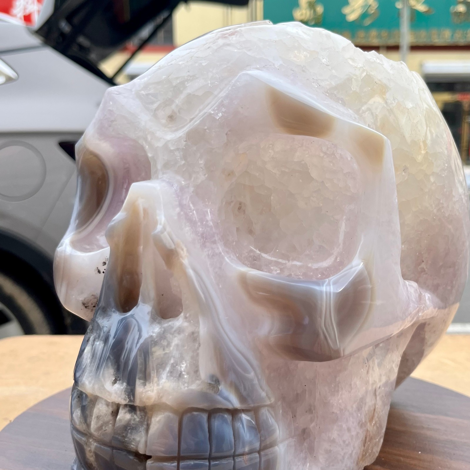 Polished Agate Crystal Skull Carving Natural Stone Head Sculpture Gothic 31.9 lb