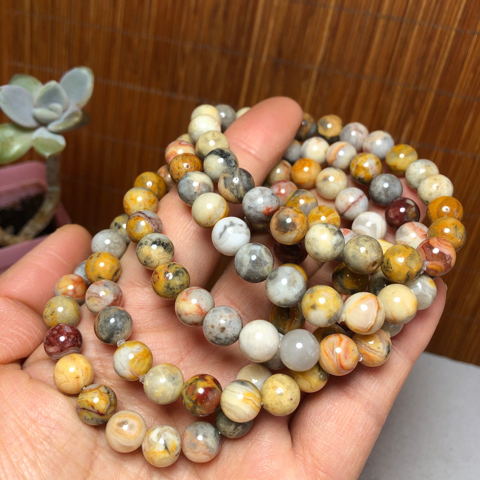 5Pcs Wholesal Natural Crazy agate bracelets Crystal ball sphere 8mm
