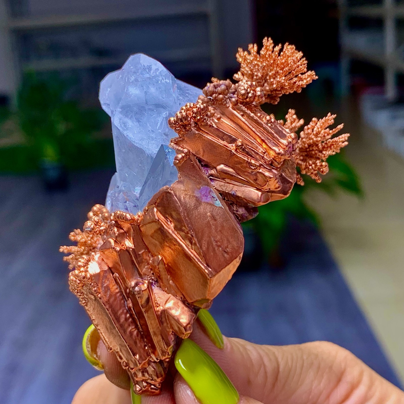 115G Rare iridescent Native Copper with white quartz crystal mineral-symbiosis