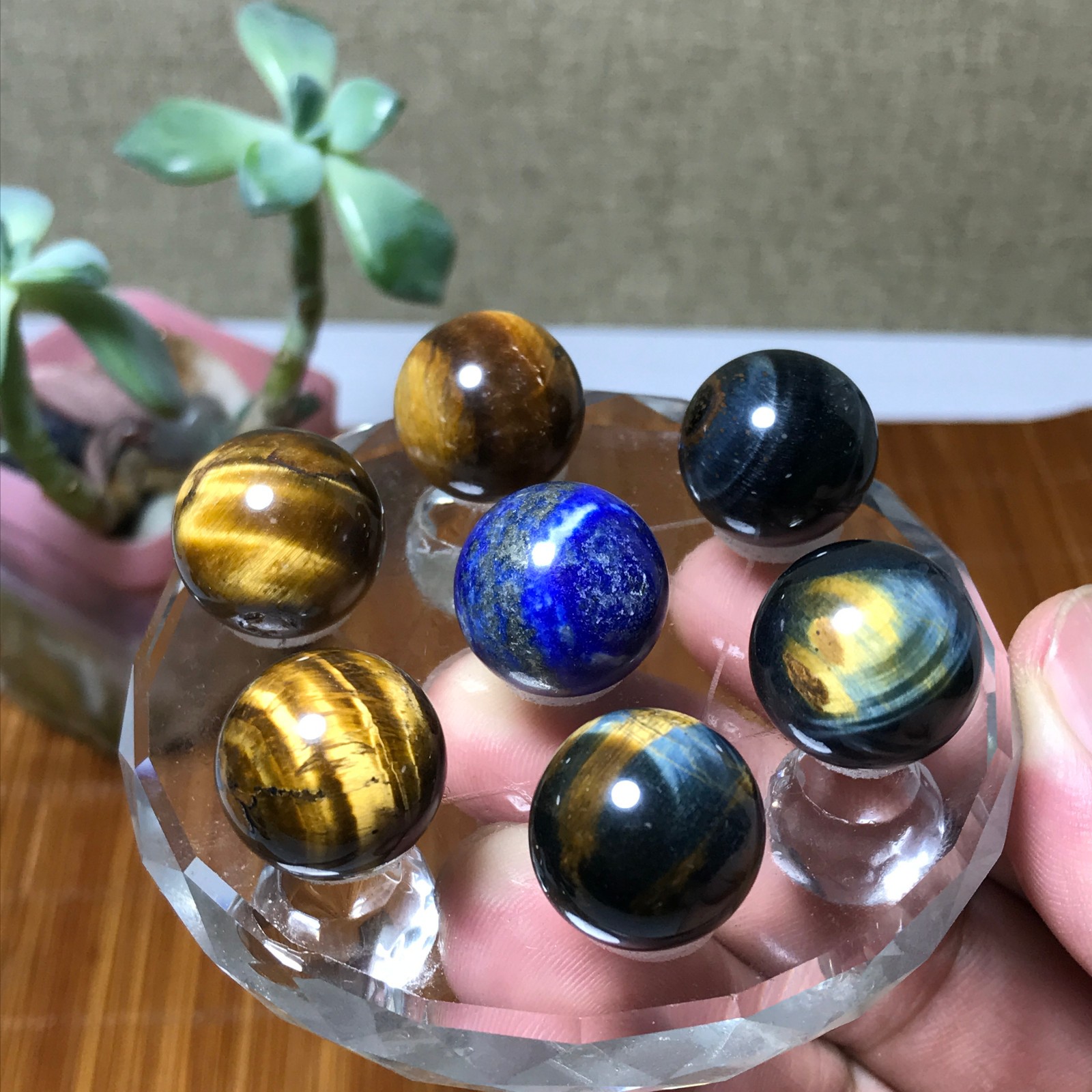 Natural lapis lazuli tiger eye gemstone Seven Star Array Specimen base 1310