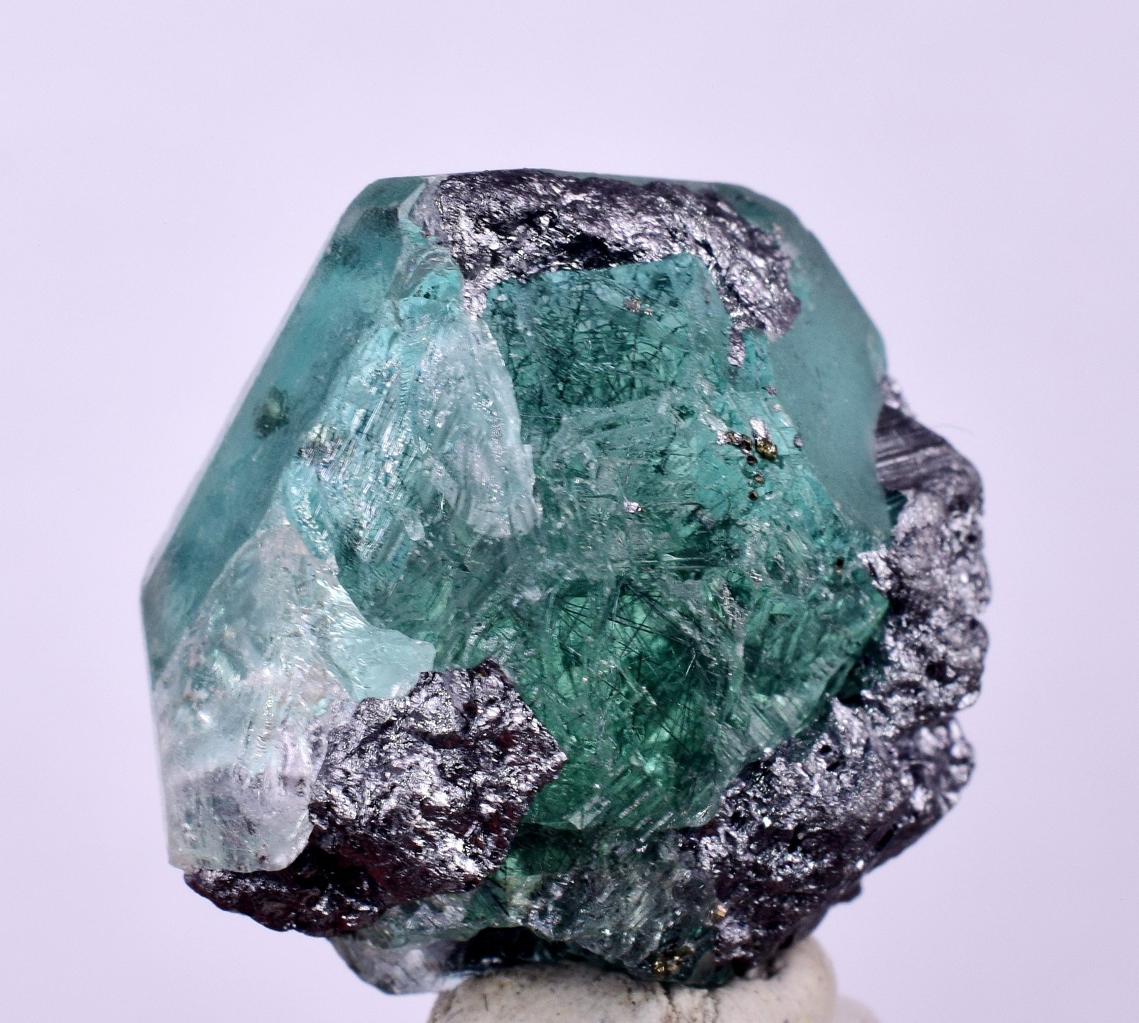 2.4cms GREEN FLUORITE JORDANITE CRYSTALS PERU MILPO PERU KB94