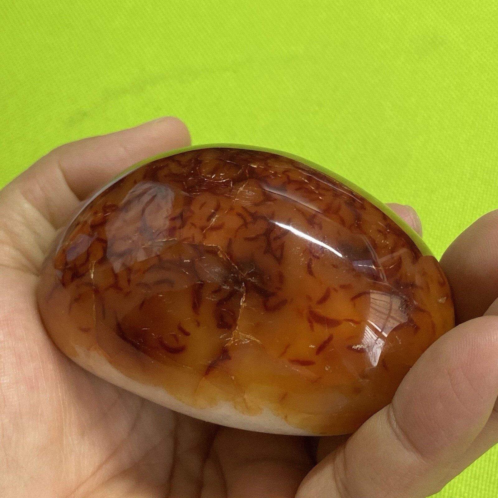 77mm242g Beautiful Patterns Red Agate Carnelian Palm Stone Reiki Crystal Md Y098