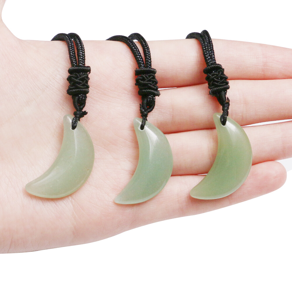 Natural Moon Necklace Crystal Stone Pendant Crescent Meniscus Healing Reiki Gift