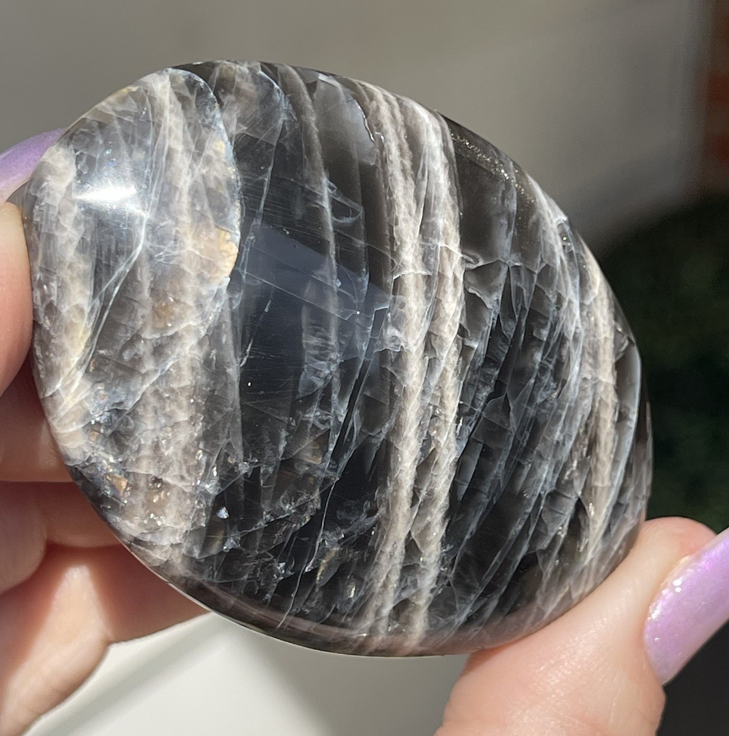 Black Sunstone Flat Palm Medallion Crystal Freeform Confetti sunstone Gemstone