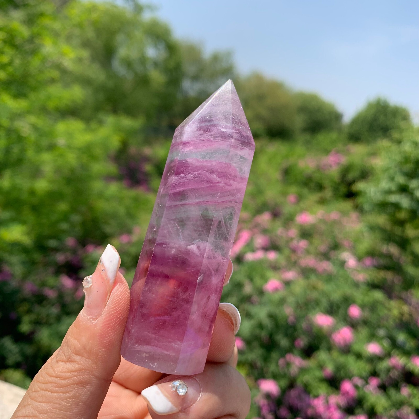 2.2LB Natural fluorite quartz obelisk crystal wand point healing random