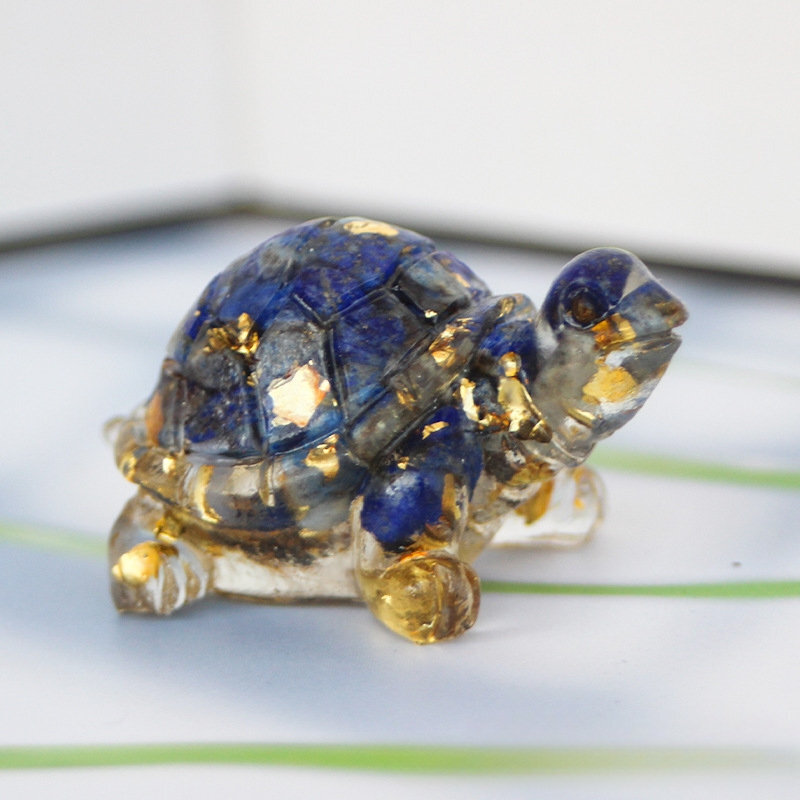 Natural Lapis Lazuli Quartz Crystal Tortoise Epoxy Resin Gemstone Turtle Healing