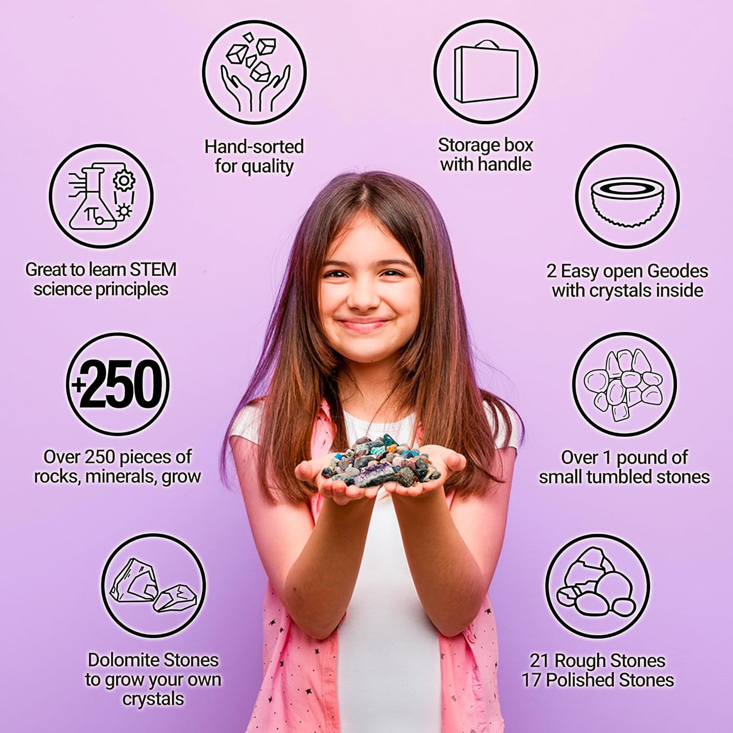 Geological Exploration Kit: 250-Piece Rock, Fossil & Geode Discovery Set