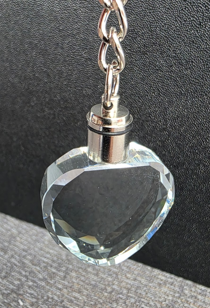 4 Pk 3D Crystal Keychain, Lighted, Heart & Square, K9 Laser Engraving BLANK