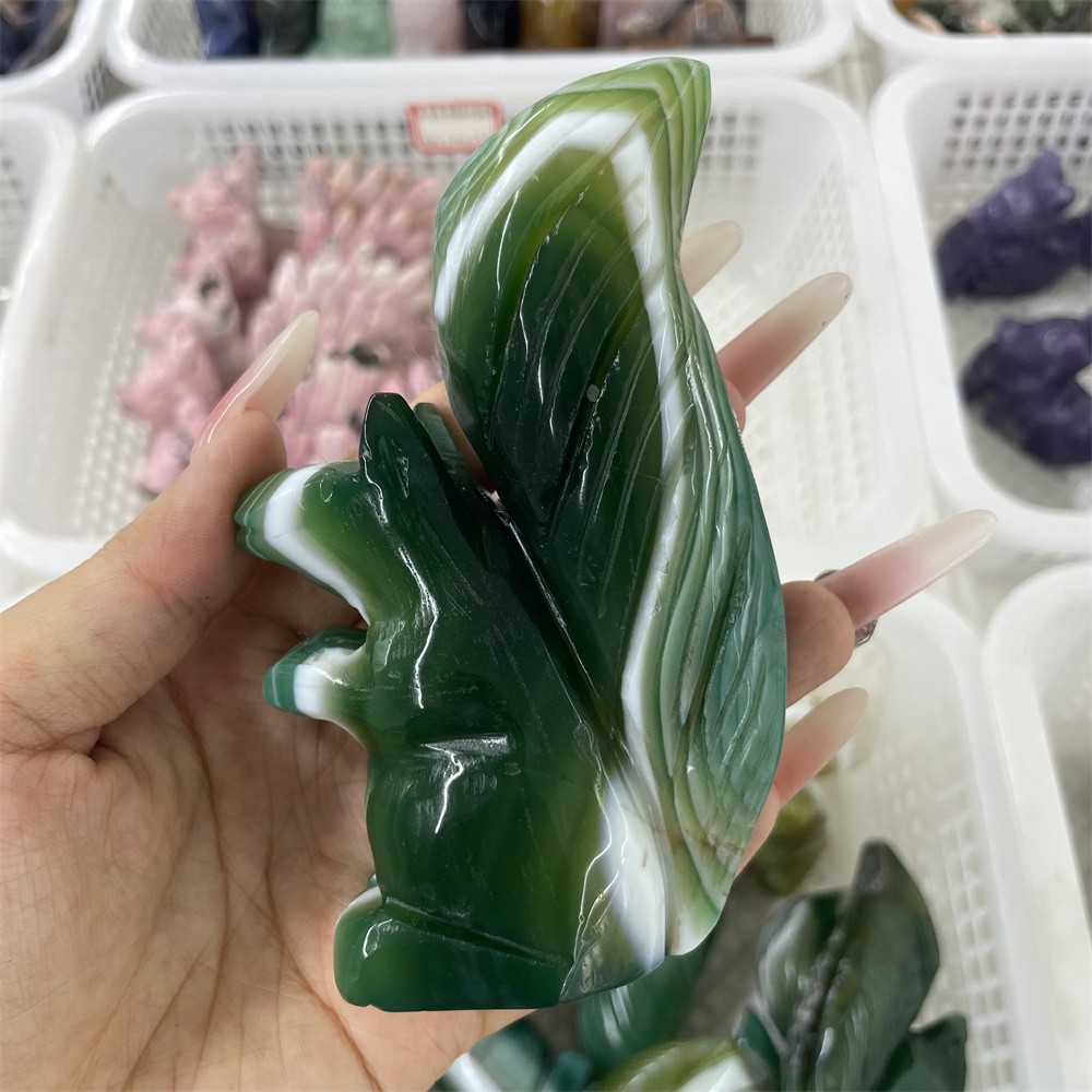 0.6LB Green Lace Agate Quartz Hand Carved Squirrel Crystal Random Delivery 1pc