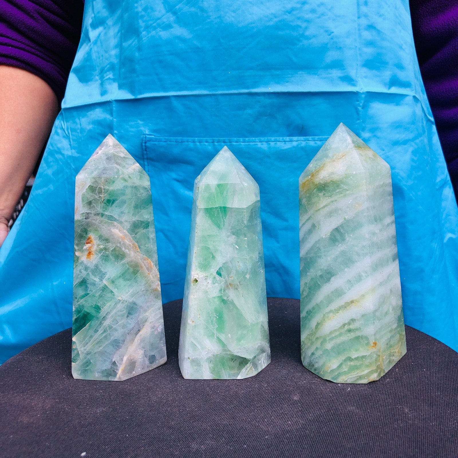 5.25LB 3Pcs Natural Colourful Fluorite Obelisk Quartz Crystal Tower Healing