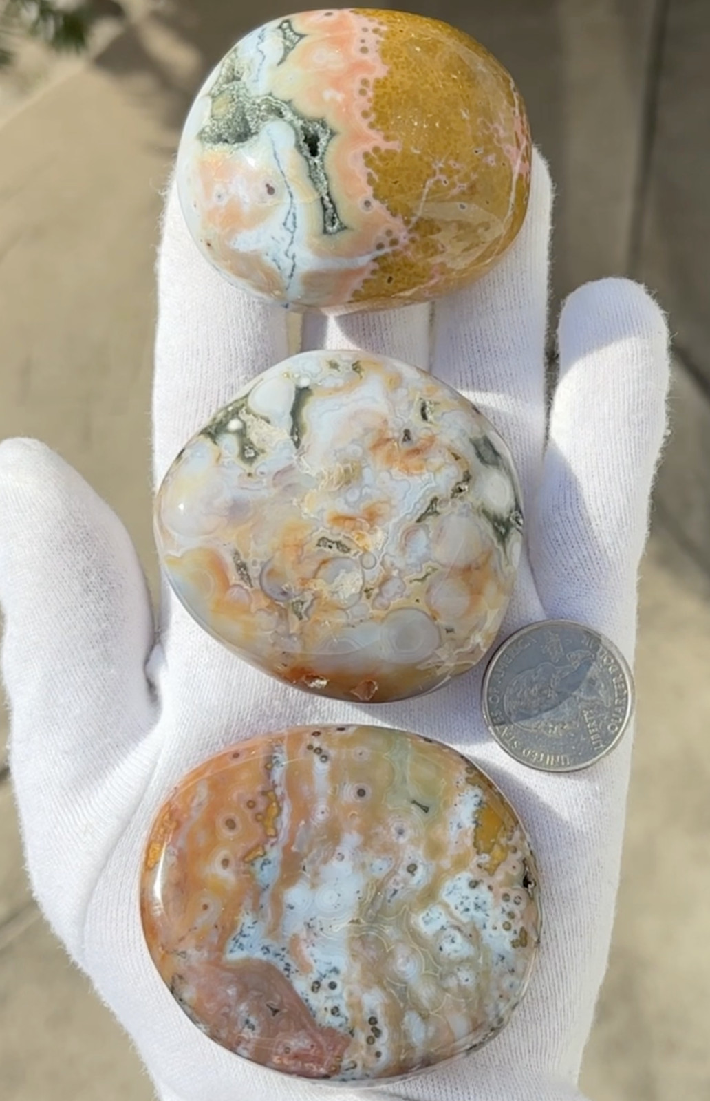 US SALE 297g LOT 3 OCEAN JASPER with 8th VEIN 8 OJ PALM STONES PALM STONE STONES