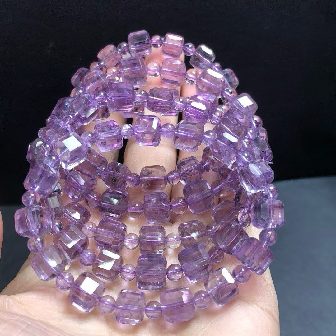 Nature Amethyst Quartz Cube Bracelet 7mm Healing Reiki 1pcs