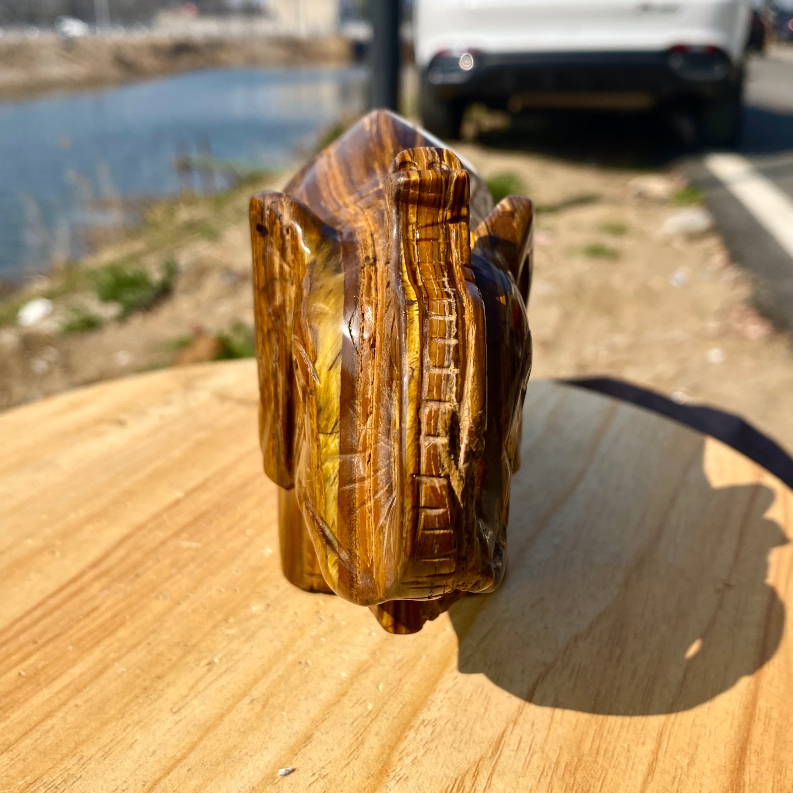 2.97LB Natural Tiger’s Eye Hand Carved Elephant Statue Reiki Healing Crystal