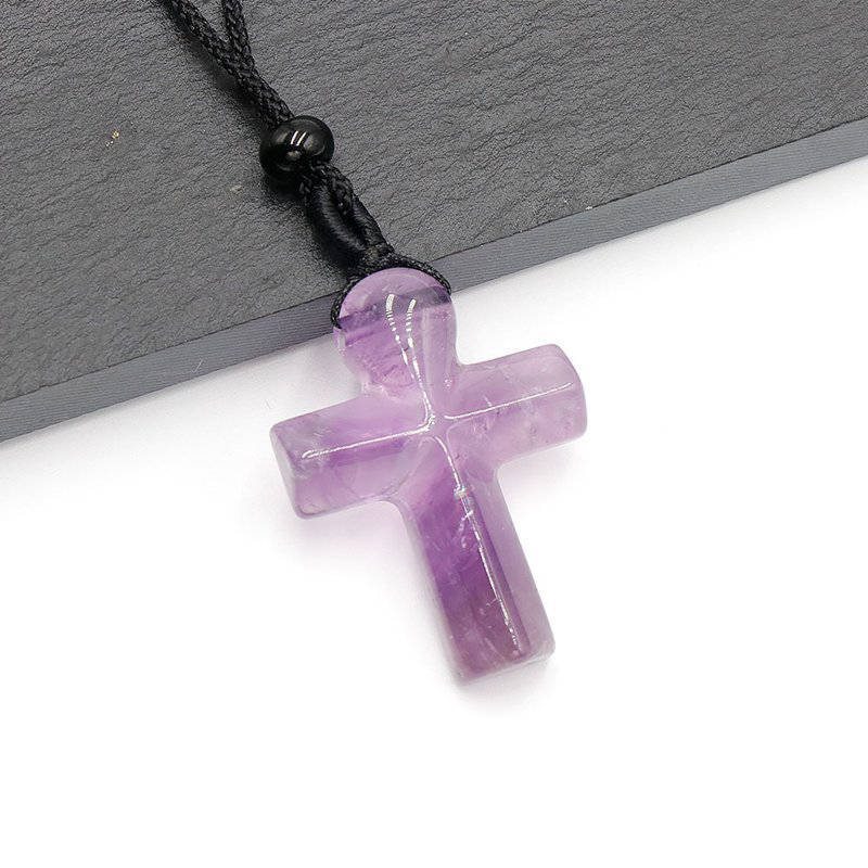 Natural Quartz Crystal Gemstone Crucifix Pendant Healing Reiki Necklace Amulet