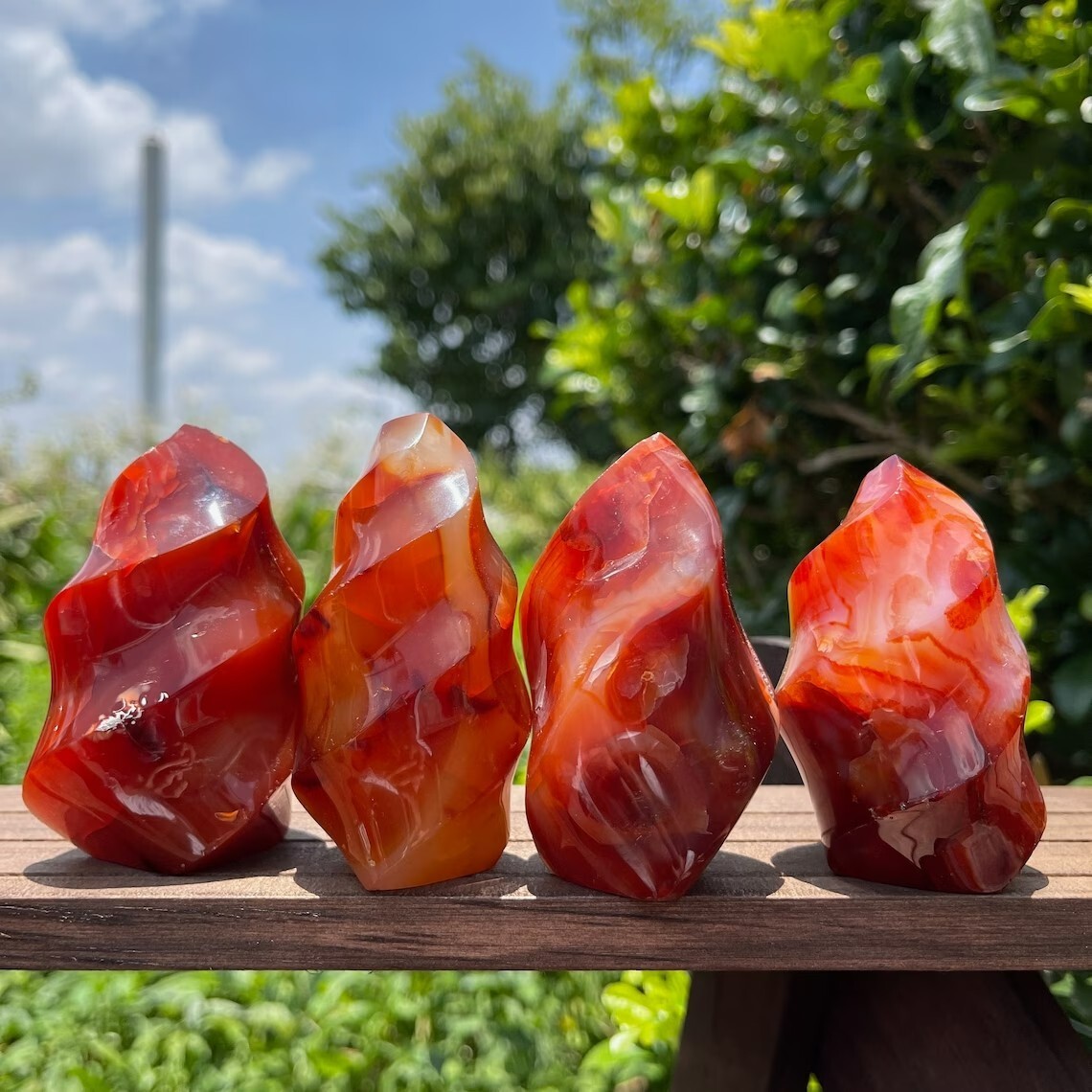 Natural Healing Red Agate Flame Carving Carnelian Tower Reiki Crystal Collector
