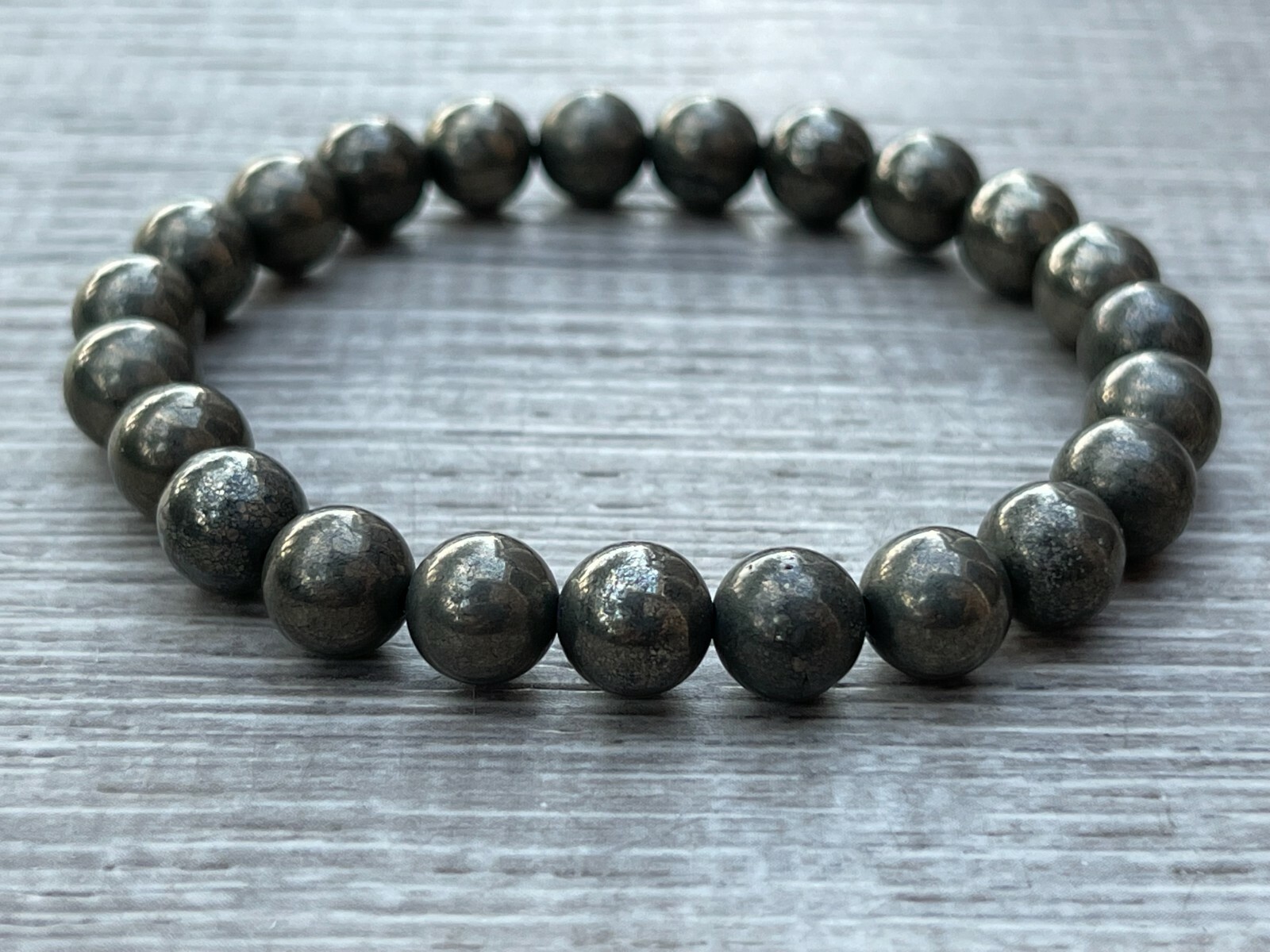 Grade A++ Pyrite Crystal Bead Bracelet 8mm, Genuine Pyrite Gemstone Bracelet