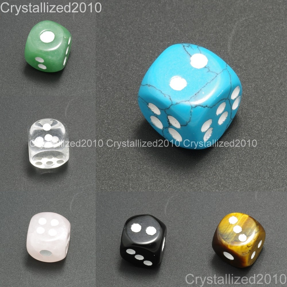 Natural Gemstone Dots Square Dice Bead Game Toys Casino Lucky Crystal Reiki 15mm