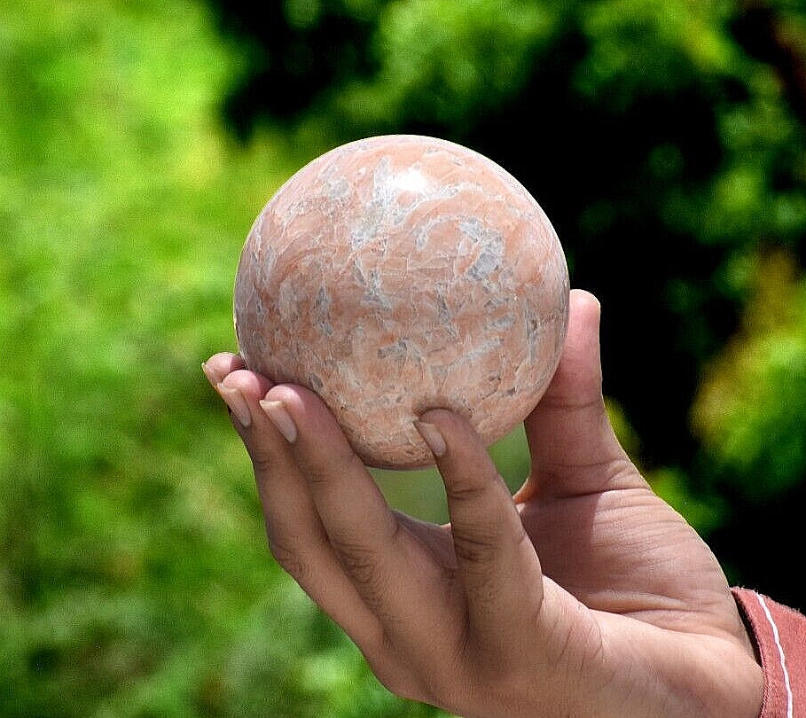90 MM Peach Moonstone Sphere Chakra Balancing Crystal Energy Boosting Reiki