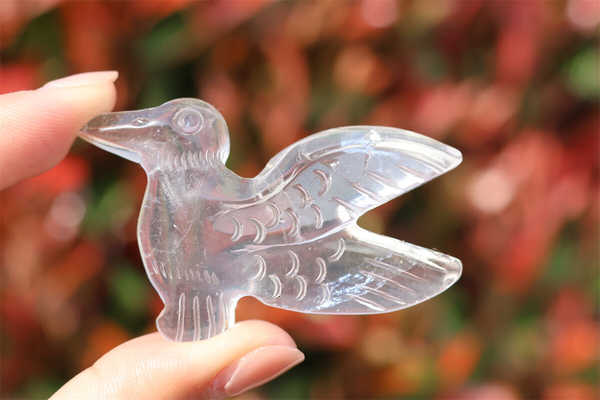 2.3” Natural Clear quartz Hummingbird Hand Carved Reiki Crystal Skull gift 1pc
