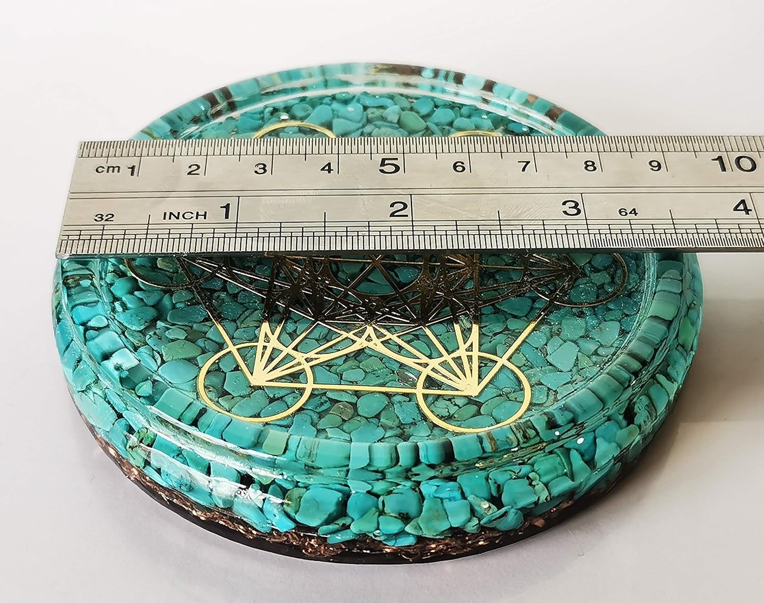 LARGE 4″ Turquoise Crystals Metatron’s Cube Merkaba Coaster Water Charging Pl…