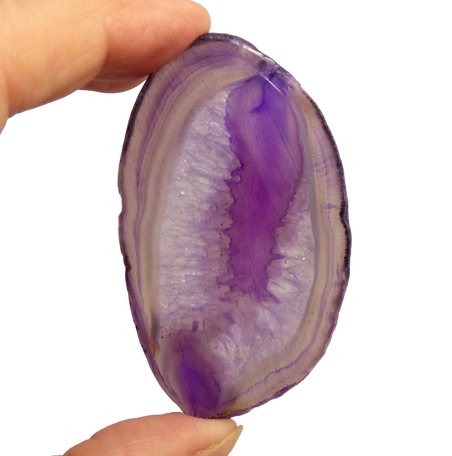 Banded Purple Agate Geode Slice with Quartz Crystal 6.5cm x 4cm Polished Brazil