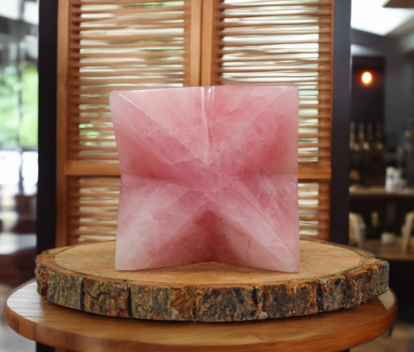 80mm Pink Rose Quartz Meditation Spirit Aura Chakra Healing Stone Star Merkabah