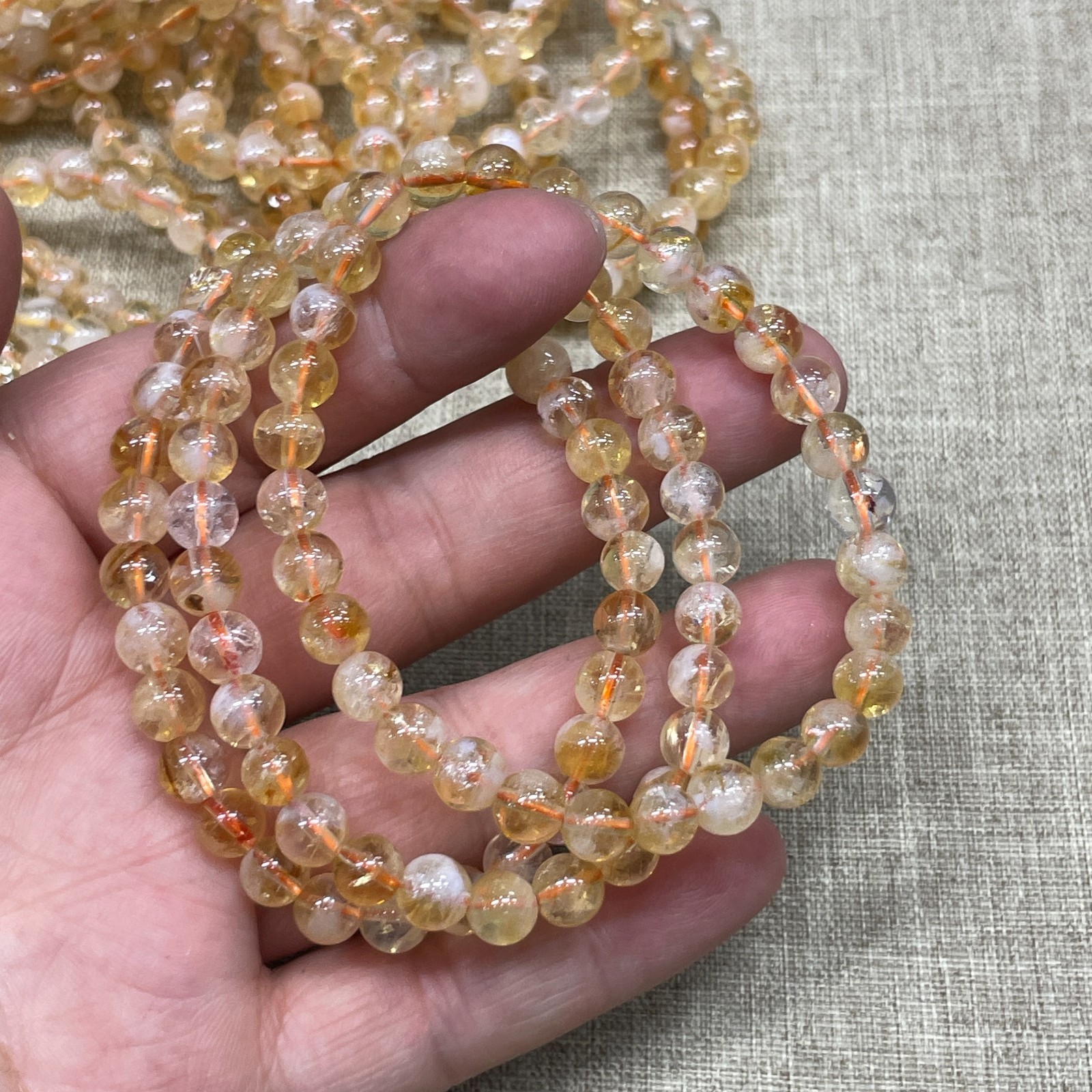 A Wholesale 1 Pcs citrine Stone ball beads 6mm 7.5″ crystal Stretch Bracelet
