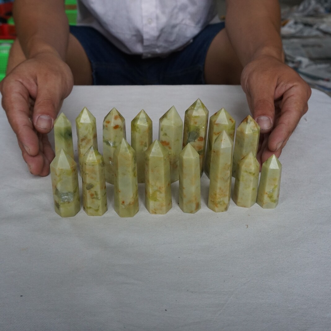 12 Pieces 1kg Natural Yellow Jade Crystal Tower Point Obelisk Polished Healing