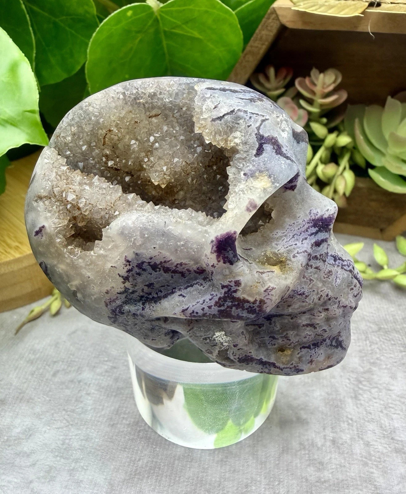 Crystal 328g Purple Sphalerite Skull Quartz Druzy Specimen Mineral Cluster