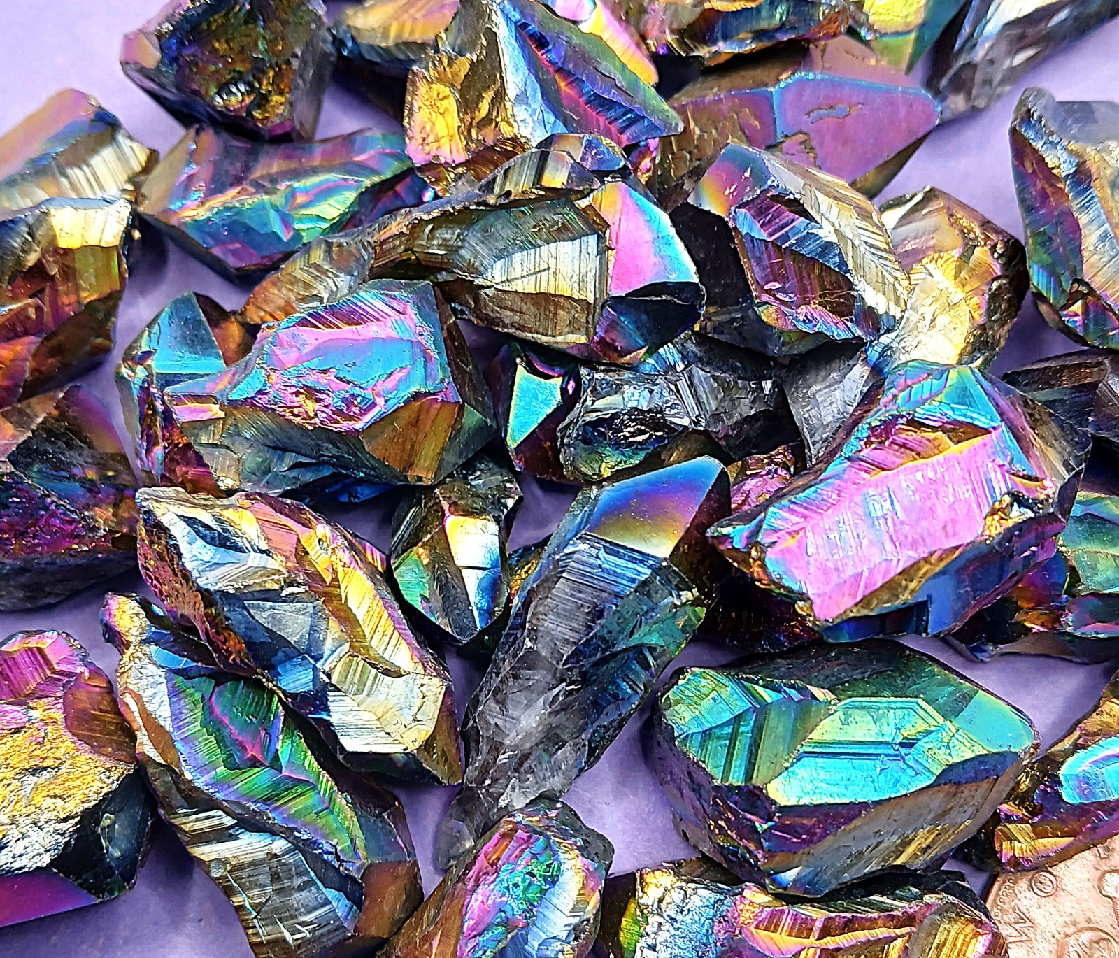 Rainbow Titanium Aura Quartz Crystal Stone Chakra Healing in Display Gift Box