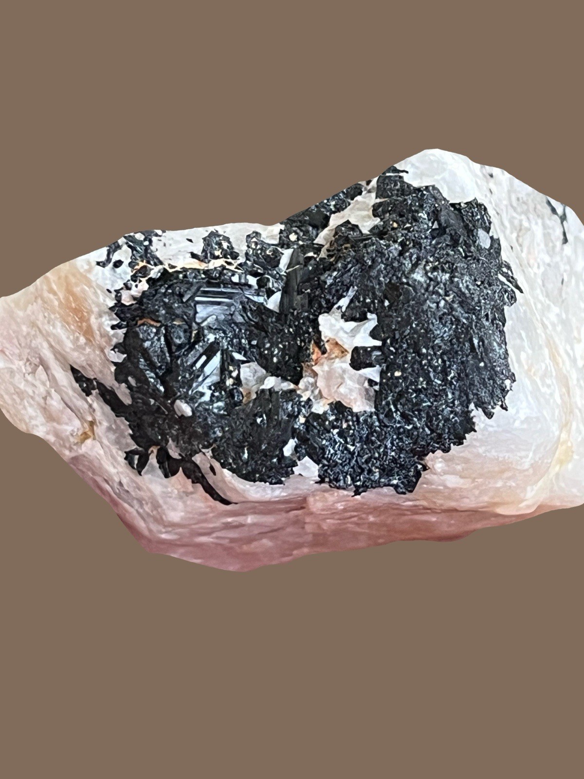 Black Tourmaline And Quartz Specimen.Crystals Gemstones Rocks Minerals