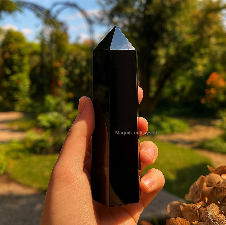 Natural Black Obsidian Tower Point Healing Home Decor Art Display Crystal Gifts