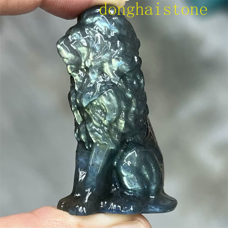 Top 1PC Natural labradorite Lion Skull gem Quartz Crystal Skull Figurines 2″