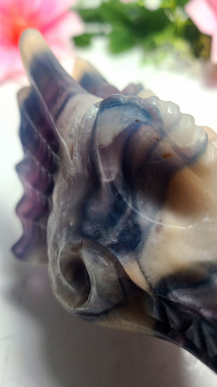 Large 5″ 303g Silky Fluorite Dragon Head Skull Crystal Stone Carving Statue