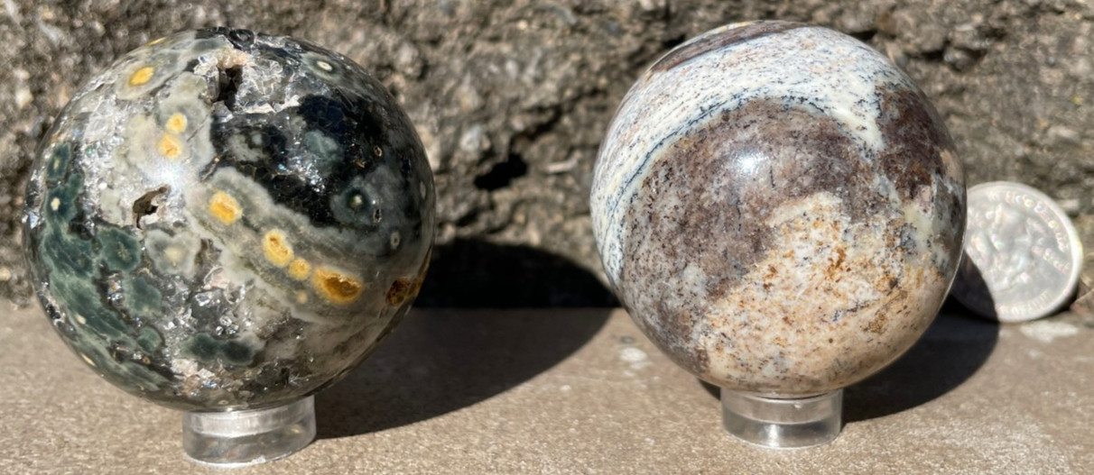 246g LOT 2 OJ OCEAN JASPER SPHERES SPARKLY DRUZY VUGS Kabamby SPHERE ORB ORBS