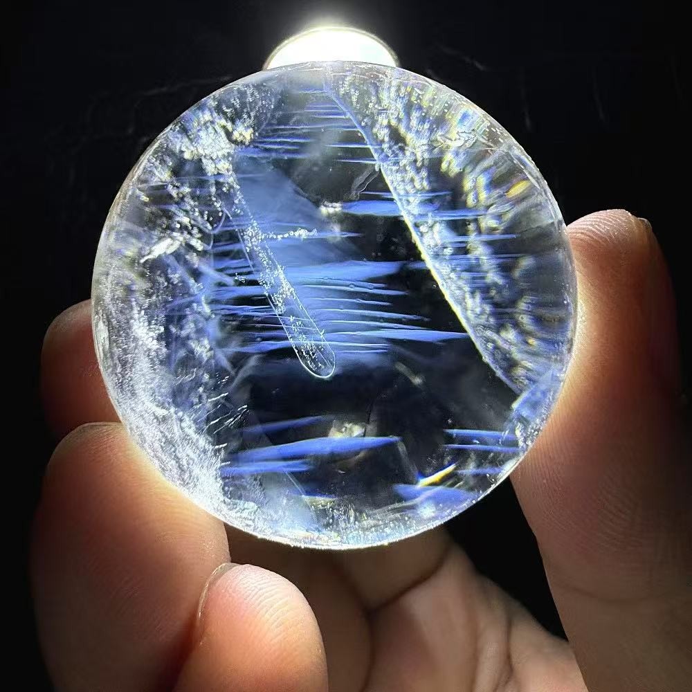 38mm Natural clear crystal Sphere Blue needle Quartz ball Healing Reiki energy