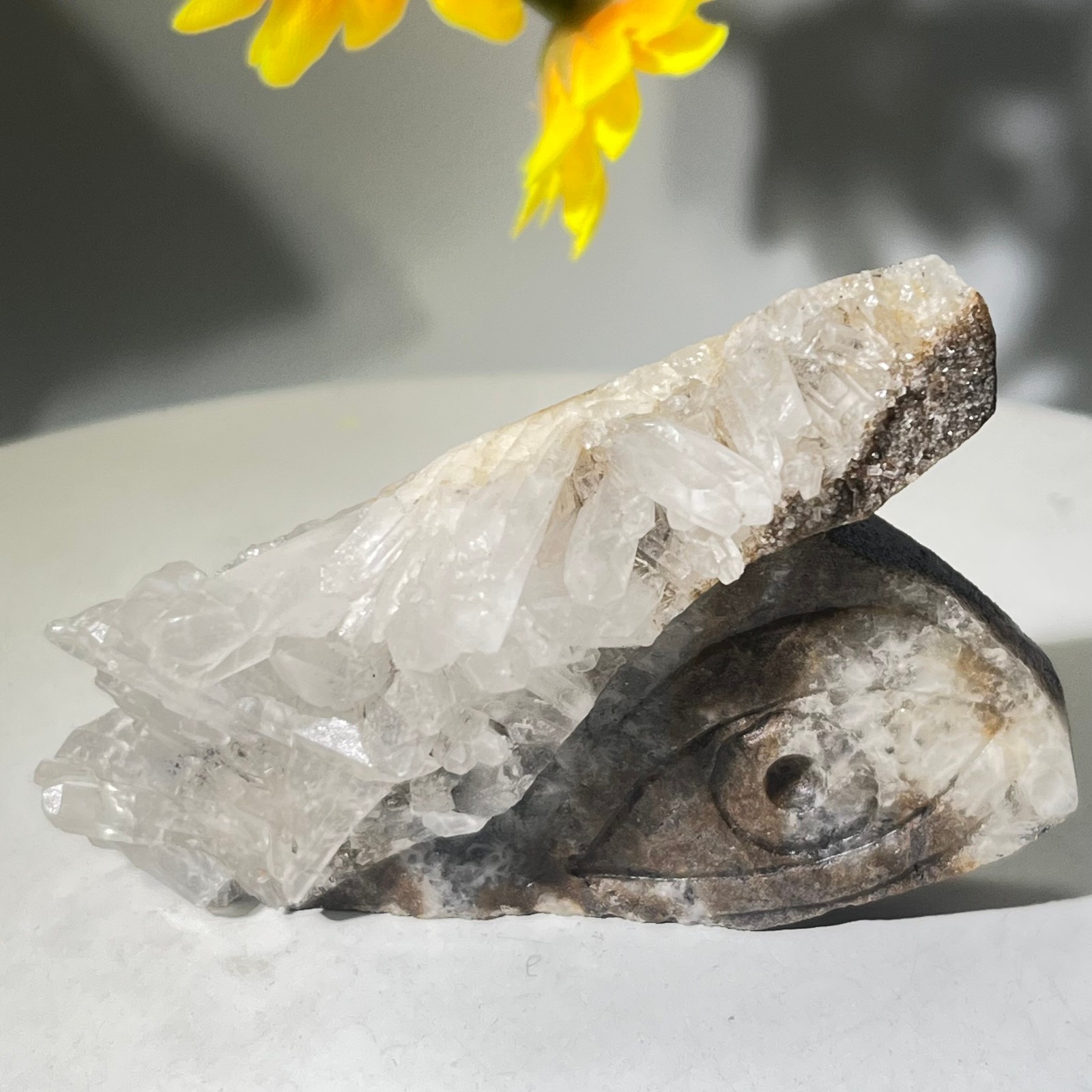 64gNatural white crystal cluster carving of God’s Eye