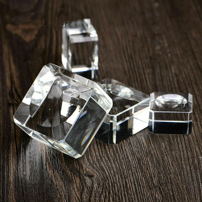 2pcs 4cm Clear Square Dimple Crystal Ball Display Bases Table Holder Stand Home