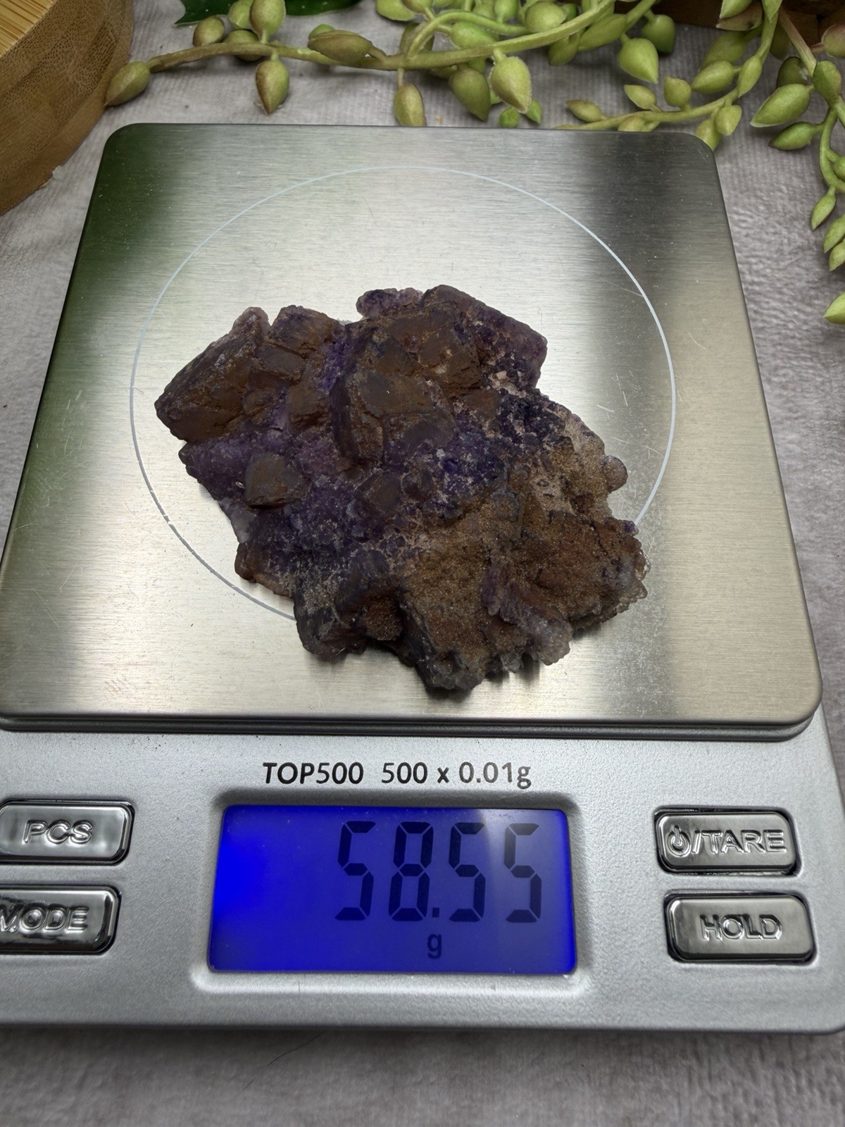Crystal 58g Natural Coated Purple Window Cube Fluorite Specimen Mineral
