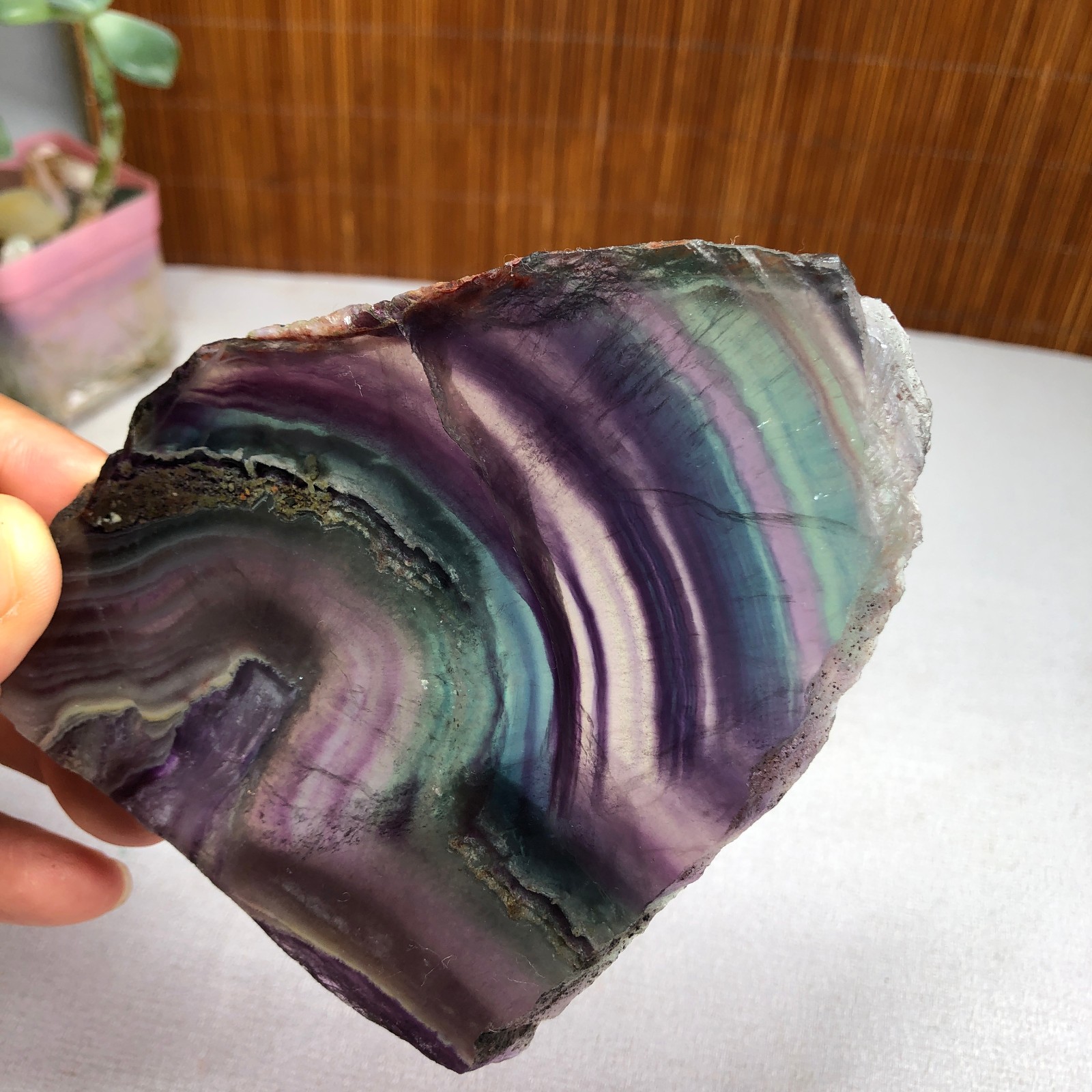 242g Natural Candy fluorite slice Crystal gemstone Polished/rough Specimen A8427