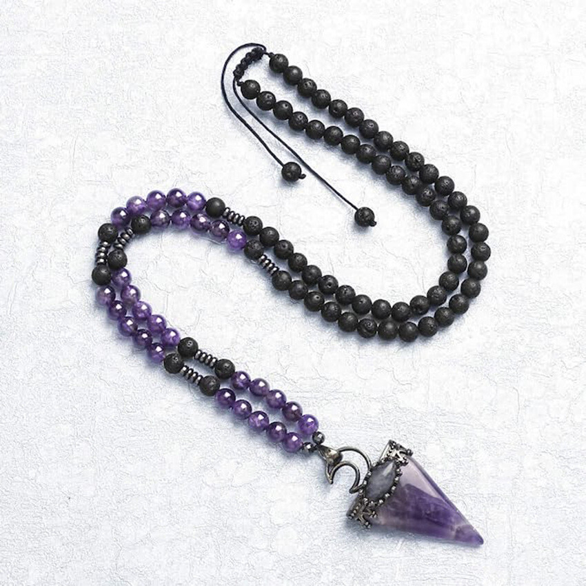 Natural Amethyst Tiger’s Eye Stone Beaded Necklace Gemstone Arrow Charm Pendant