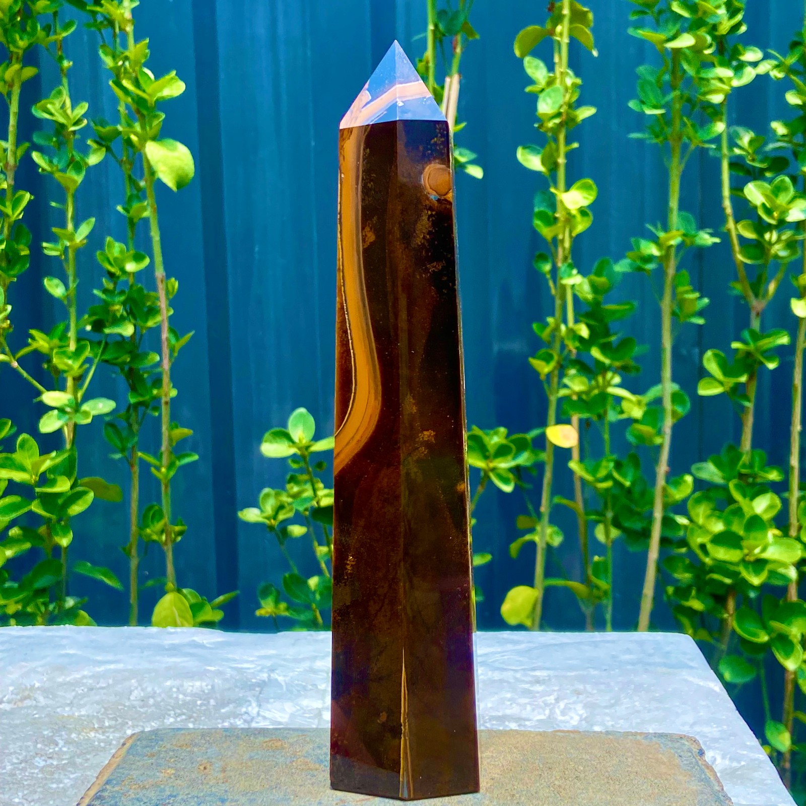 1.9LB Natural Golden Tiger Eye Stone Obelisk Quartz Wand Crystal Pillar Healing