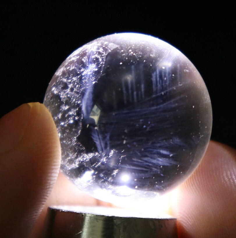 26mm Natural Blue Angel Feathers Clear Quartz Crystal Stone Sphere Ball Healing