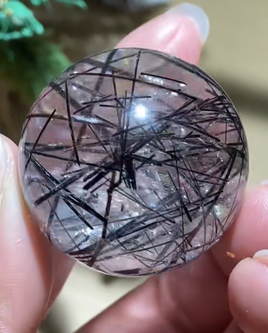 36mm Natural Black Rutilated Quartz Sphere Energy Crystal Ball Reiki Decor