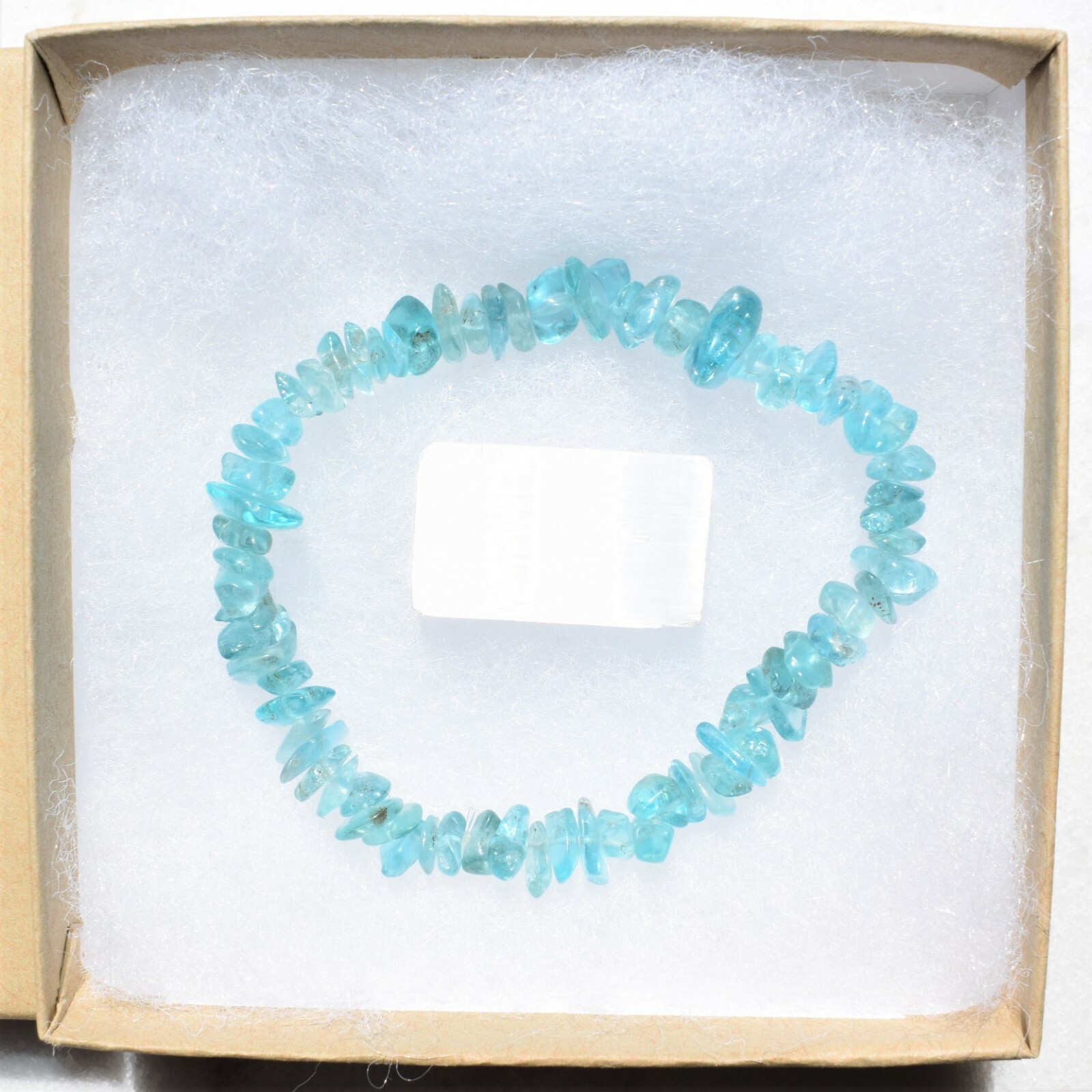CHARGED Blue Apatite Crystal Chip Bracelet Polished Stretchy ENERGY REIKI