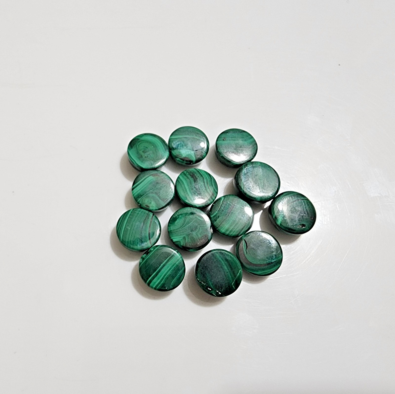 Green Malachite Round Cabochon Cut Stones Lot of 13 Natural Polished Gemstone
