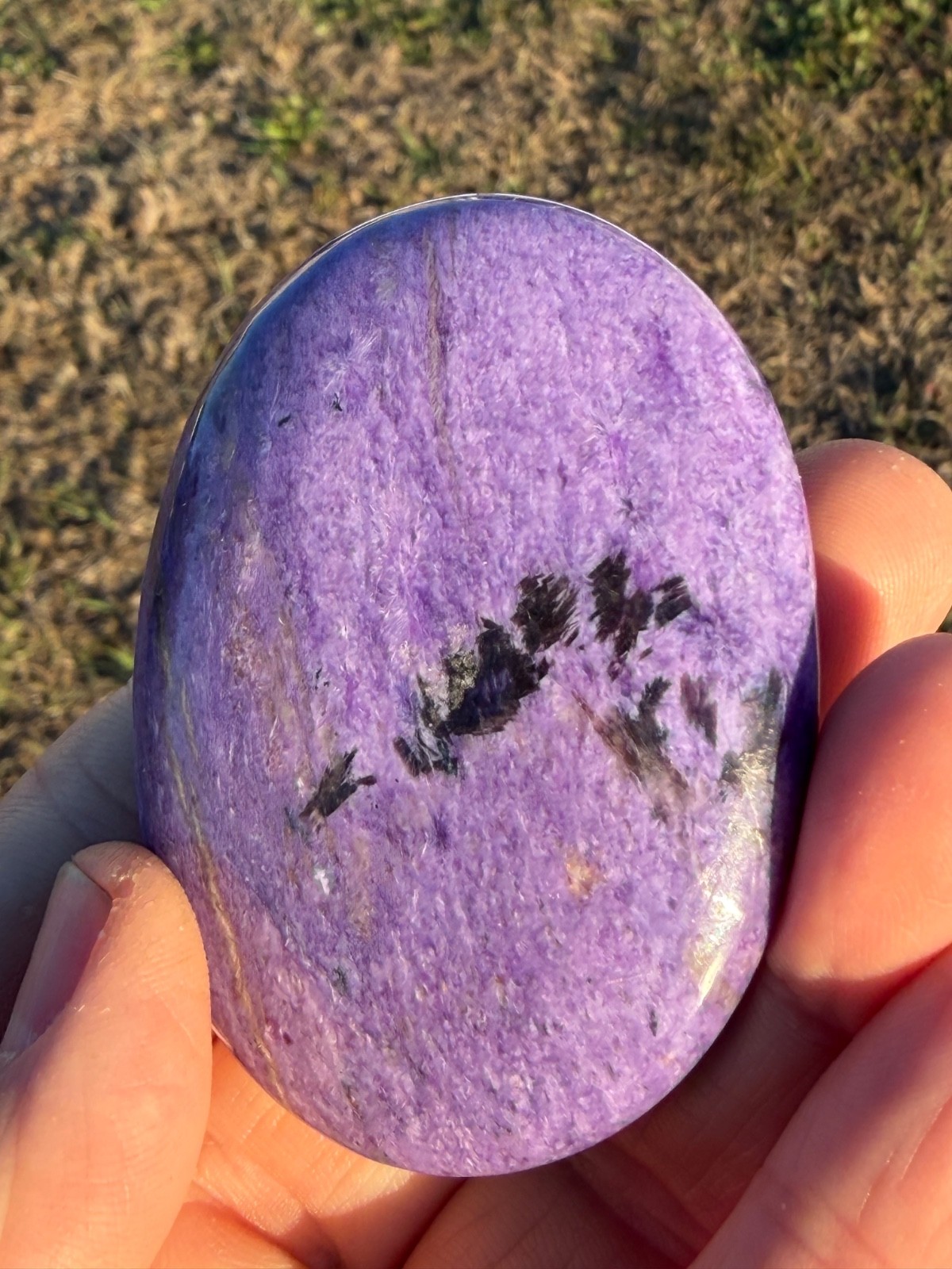 Charoite Polished Gemstone Large Palmstone 2 5/8″ 99 Grams